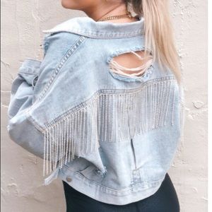 Rhinestone Fringe Denim Jacket
